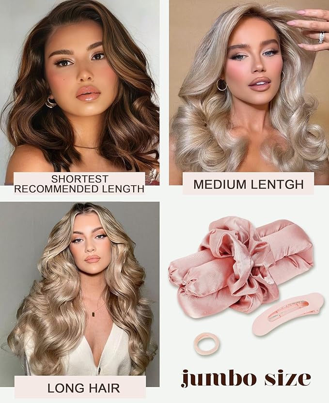 Jumbo Heatless Curls Overnight Hair Curlers to Sleep In Large Hair Rollers for Long Hair Blowout Look No Heat Overnight Curls, Soft Satin Flexi Rods Heatless Curling Rod Set Styling Tools for Women