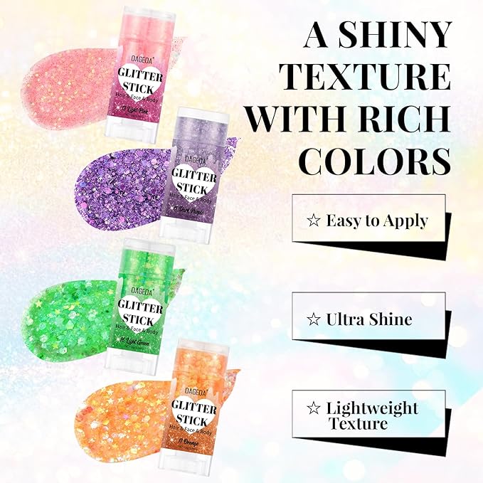 DAGEDA Light Pink Body Glitter Stick,Sparkly Face Glitter Makeup,Holographic Hair Glitters Mermaid Makeup Rave Outfits for Women, Shimmer Face Paint Stick Singer Concert Accessories