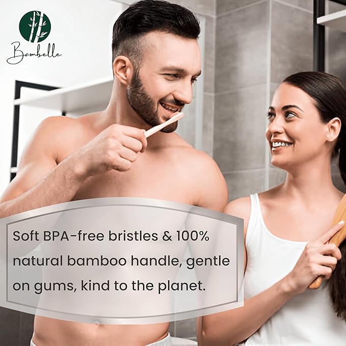 Bamboo Toothbrushes, 4-Pack Soft Bristle, Eco-Friendly, Biodegradable, Natural Wooden, Plastic-Free