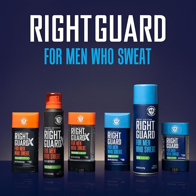 Right Guard Sport Fresh Scent Antiperspirant & Deodorant Spray - 4-in-1 Protection Spray Deodorant For Men, Blocks Sweat, 48-Hour Odor Protection, Quick-Drying, & Long-Lasting, 6oz (3 Pack)