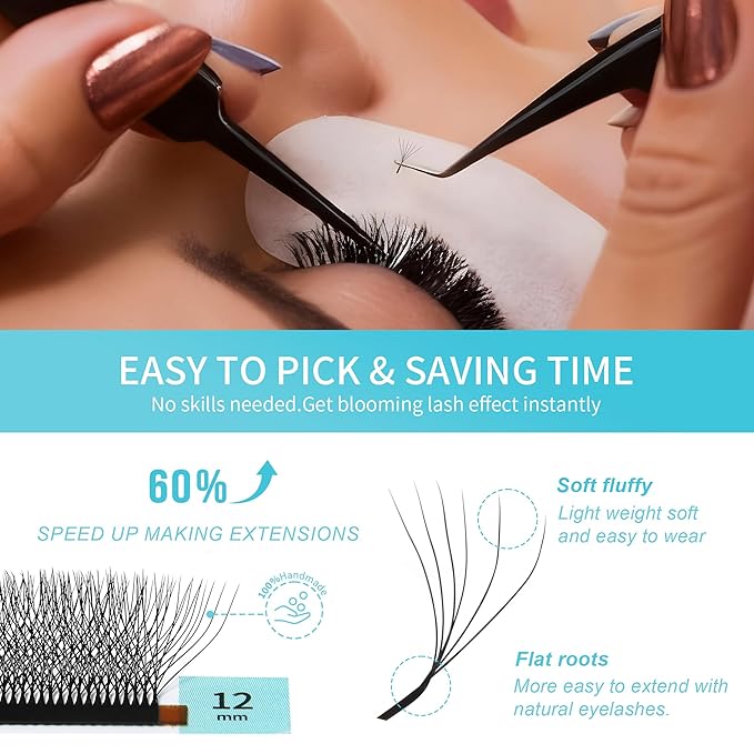 W Eyelash Extensions 7D Russian Volume Premade Fan Natural Soft Matte Black False Lashes Professional Salon Supplies(7D,0.07,C,14mm)