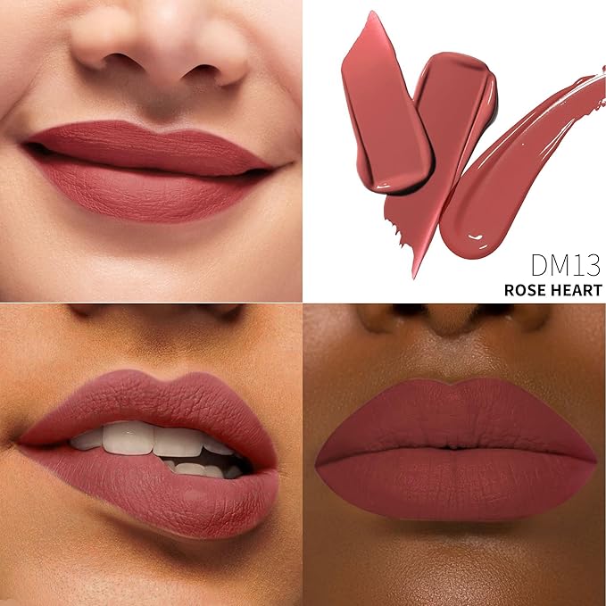 Depuplum Red Lipstick Matte for Women Color Stay Long Lasting Lipstick Smudgeproof Liquid Lipsticks Cruelty Free Lip Color, Rose Heart