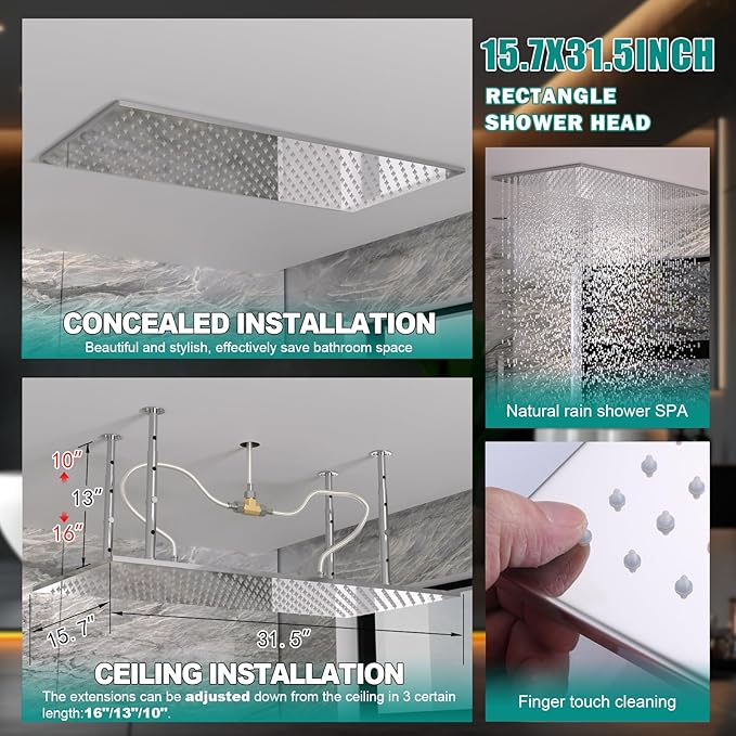 HOMEDEC Dual Shower Heads Shower System with Rain Shower and Handheld, 6pcs Body Jets with 15.7x31.5" Rainfall and 6" Shower Heads, Chrome