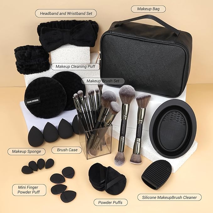 MAGEFY Makeup Brushes 37 Pcs Makeup Kit, Multi-functional Makeup Tool Set with Double-End Powder Blush Eyeshadows Brush Make up Brushes Set Bag,Black