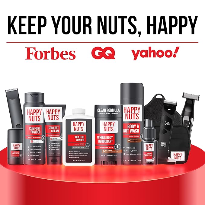 HAPPY NUTS Comfort Powder Deodorant For Men: Anti-Chafing, Sweat and Odor Control for Jock Itch, Aluminum-Free, 6 oz (1 Pack), Fragrance-Free