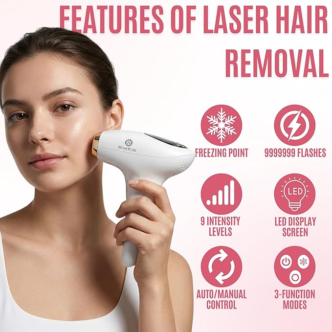 IPL Laser Hair Removal for Women with Ice Cooling Function, 999,999 Flashes Painless Electrolysis Permanent Hair Removal, Hair Removal Device for Armpits Legs Arms Bikini Line