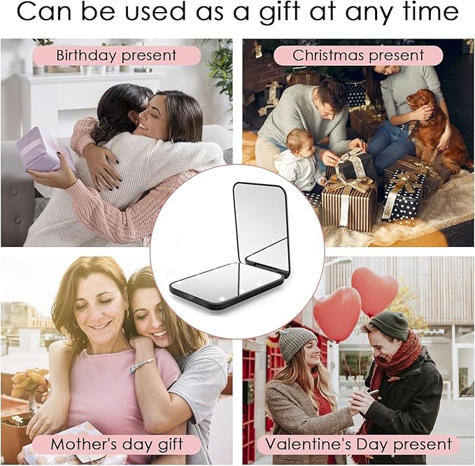 Flymiro Compact Mirror, 1x/3x Magnification Mini Mirror for Purse, Pocket, Handheld, Stocking Stuffers, Travel Makeup, 2-Sided Foldable, Small Mirror with Led Lights