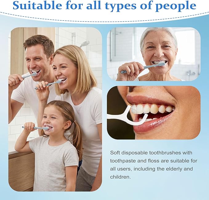 Disposable Toothbrushes with Toothpaste, Travel Toothbrush Kit, Individually Packaged, Light Grey, with Floss Picks, Suitable for Hotel, Home, Camping, Travel (100-PACK)