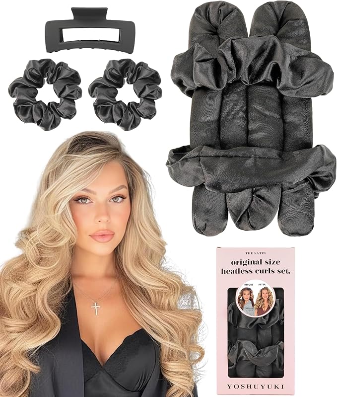 Heatless Curls Overnight No Heat Flexi Rods Large Jumbo Hair Rollers Curlers to Sleep In for Long Hair, Soft Satin Heatless Curling Rod Set for Women Beauty Curly Hair Styling Tools Accessories