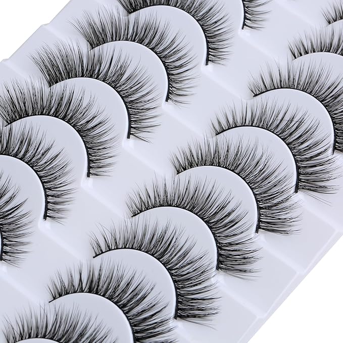 SUNWELL False Eyelashes 12mm Mink Lashes Natural Look Cat Eye Faux Mink Lashes 3D Fluffy Soft Luxury Volume Fake Eyelashes 10 Pairs Pack