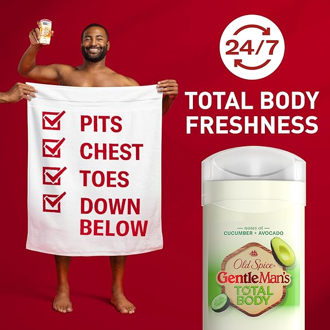 Old Spice Whole Body Deodorant Stick for Men, Aluminum Free, Cucumber + Avocado Scent, 24/7 Odor Protection, 24/7 Lasting Freshness, Dermatologist Tested, Gentle on Skin, Safe to Use All Over, 3.0 oz