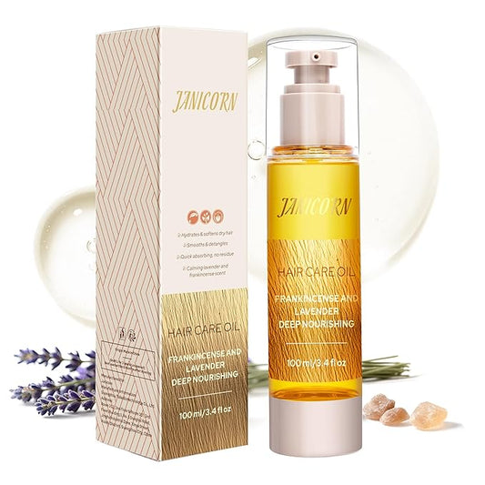 Leave-In Hair Oil – Nourishing & Conditioning Oil with Jojoba & Argan Oils, Frankincense & Lavender Aroma, Smoothness & Frizz Control for Dry or Damaged Hair, 3.4 fl oz / 100 ml