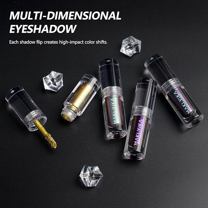 MAKI YIKA Glitter Eyeshadow Teal Liquid Multichrome Eyeshadows Long Lasting, Metallic Chameleon Eye Shadow Smudgeproof Holographic Eye Topper Glitters (#3 Dawn)