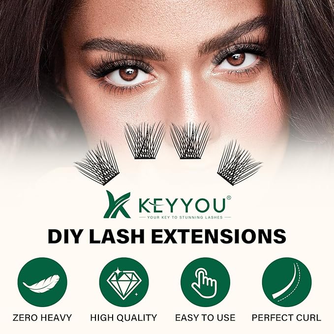 Lash Clusters 144pcs Individual Lashes D Curl 14mm Eyelash Clusters KEYYOU Air Touch Cluster Lashes Super Lightweight Soft Wispy Comfortable Easy DIY at Home(Air01-D-14mm)