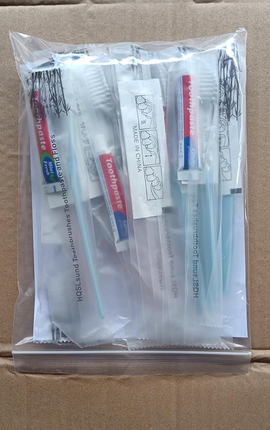 100 Pack Disposable Toothbrushes with Toothpaste Floss Individually Wrapped, 2 Color Toothbrush,10g Toothpaste,Floss Pick,Bulk Toothbrush Kit for Homeless,Airbnb,Hotel,Guest