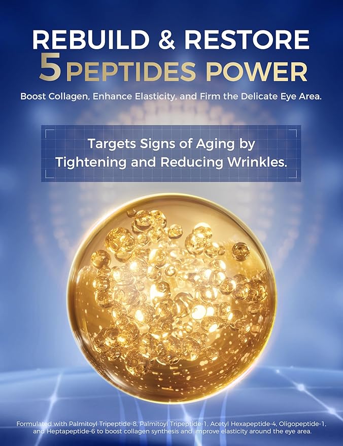 EXPRESSIONS WELLNESS Eye Cream Anti Aging for Wrinkles & Dark Circles, Korean Under Eye Cream with Peptides & Niacinamide, Firming Eye Cream for Puffiness for Women & Men 1.06 Oz Gold