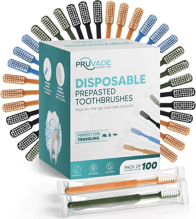 100 Pack Disposable Toothbrushes with Toothpaste, Built in - Prepasted Toothbrushes Individually Wrapped |Single Use Waterless Tooth Brush with Soft Bristles for Hotel, Camping, Travel
