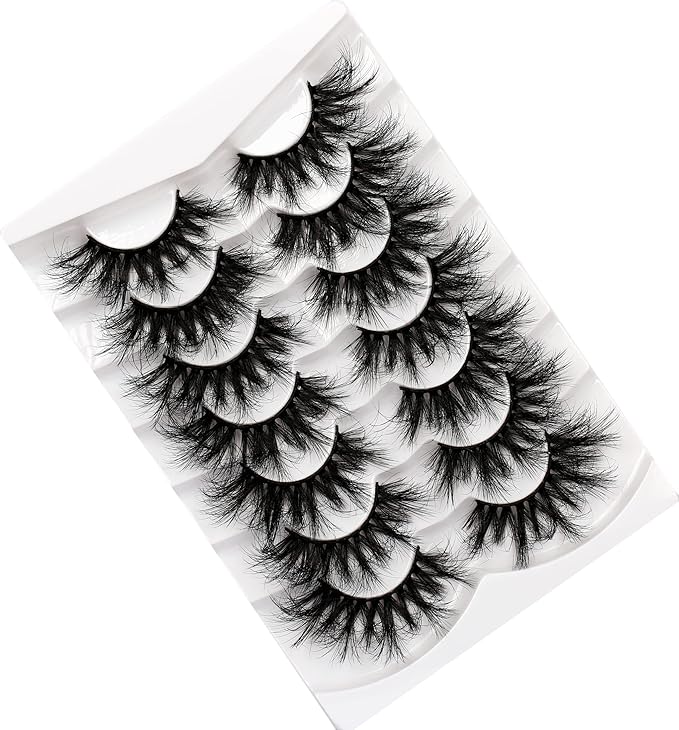 Pooplunch Cat Eye Faux Mink Lashes 25MM False Eyelashes Dramatic 8D Volume Thick Long Fake Eye Lashes Strips 7 Pairs Pack