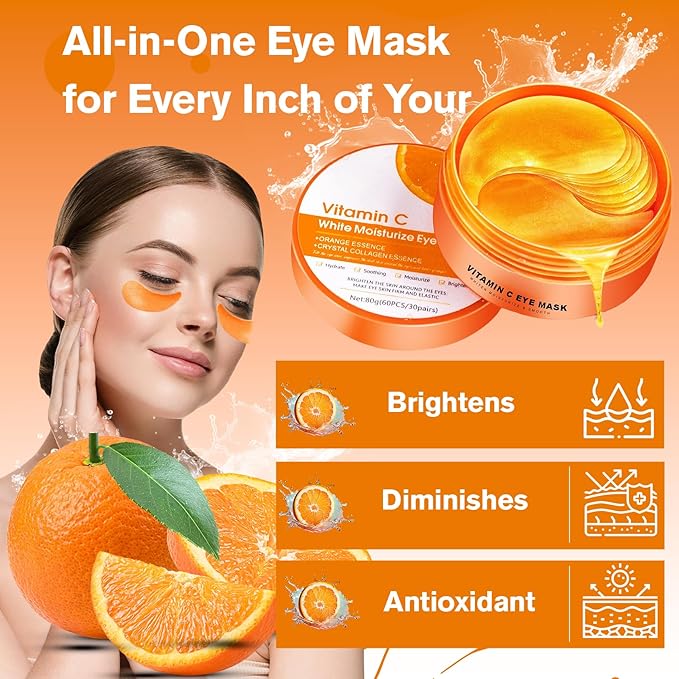 Lktvys Vitamin C Eye Patches 2-Pack 120 PCS, Improving Skin Tone, Reducing Dark Circles and Refreshing, Collagen Eye Mask for Puffy Eyes, Suitable for Both Men and Women