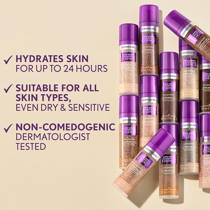 Covergirl Simply Ageless 20 Light Foundation, Blending Brush - Skincare Makeup with Bakuchiol & Tranexamic Acid Reduces Fine Lines & Fades Dark Spots