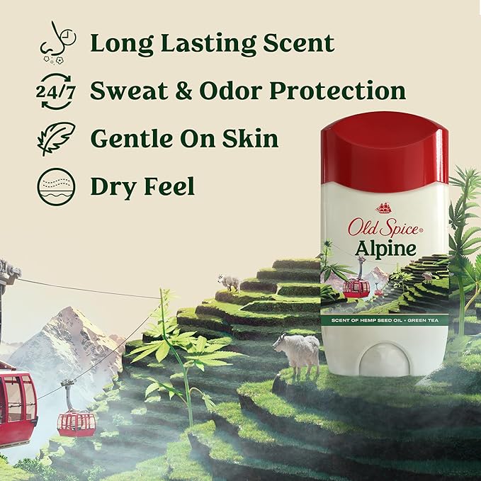 Old Spice Men's Antiperspirant & Deodorant Alpine with Hemp Oil, 2.6oz (Pack of 3)
