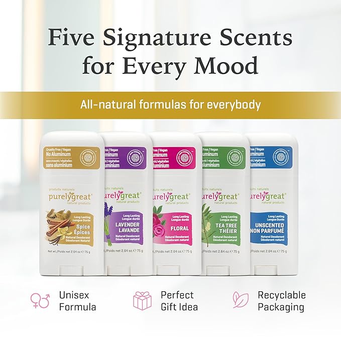 Purelygreat - Spice-Scented Natural Deodorant Stick, Travel-Friendly Hygiene Essentials for Women, Natural Deodorant for Men Without Aluminum & Parabens, 2.64 oz / 75 g