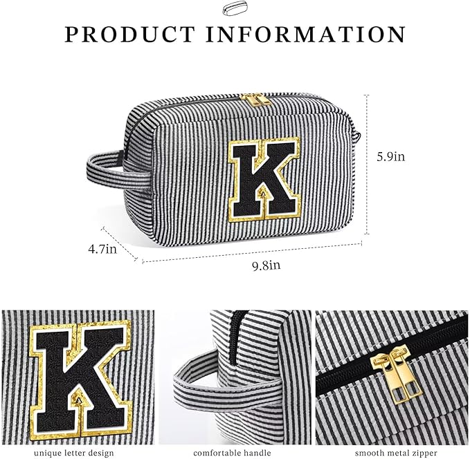 YOOLIFE Travel Makeup Bag for Women - Initial Cosmetic Bag Toiletry Pouch Make Up Case for Women Friend Sister Teacher, Personalized Birthday Gifts for Women, Black Z