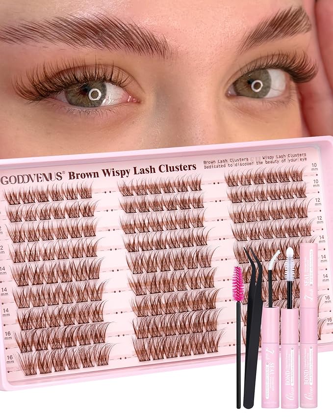 Brown Wispy Lash Clusters Kit Natural Cluster Eyelash Extensions Kit False Eyelashes Clusters Fluffy DIY Individual Lash Extensions Kit C Curl