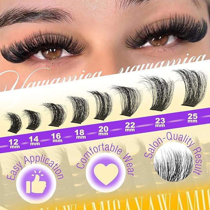 Yawamica Fluffy Lash Clusters Mega Volume Eyelash Clusters 12-25mm Long Thick Cluster Eyelash Extensions Wispy Individual Lashes D Curl Cluster Lashes for Instant Dramatic Lash Extension (DIY at Home)