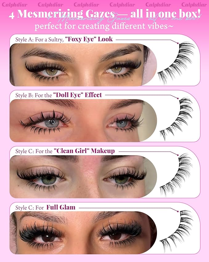 Bottom Lash Clusters DIY Eyelash Extensions 4 Styles Lower Lashes Wispy Bottom Individual Lashes 5-7mm Natural Thin Band Eyelash Clusters 225pcs for Bottom Lash Extension by calphdiar