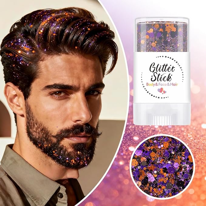 Body Glitter Stick, Holographic Sequins Neon Outfit Festival Party Christmas Accessories Face and Hair Glitter Gel Makeup.(Purple & Orange)
