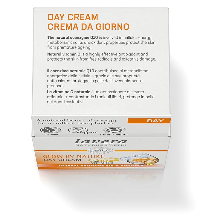lavera Glow by Nature Day Care - Face Cream with Q10 & Vitamin C for a Radiant Complexion - Moisturizing Facial Cream - Anti Aging Cream - PETA Certified - Vegan - Made in Germany - 1.7 Fl Oz