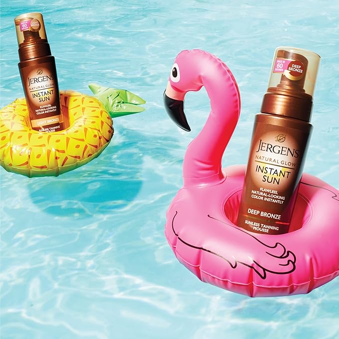 Jergens Natural Glow Instant Sun Body Mousse, Self Tanner for Light Bronze Tan, Sunless Tanning Body Bronzer for Natural Looking Color Instantly, 6 Oz
