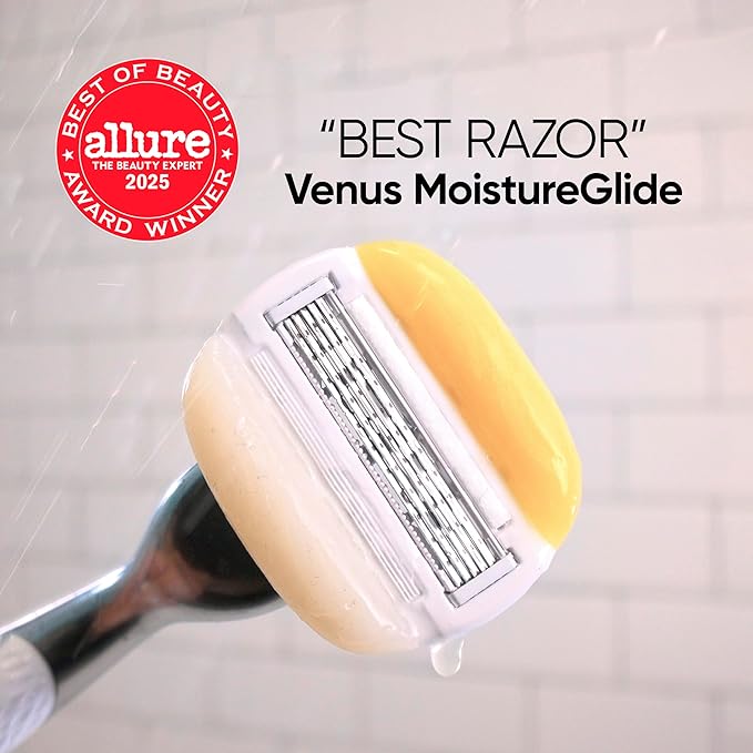 Venus Moistureglide Women's Razor, Reusable Handle, 2 Razor Blade Refills and Shower Holder