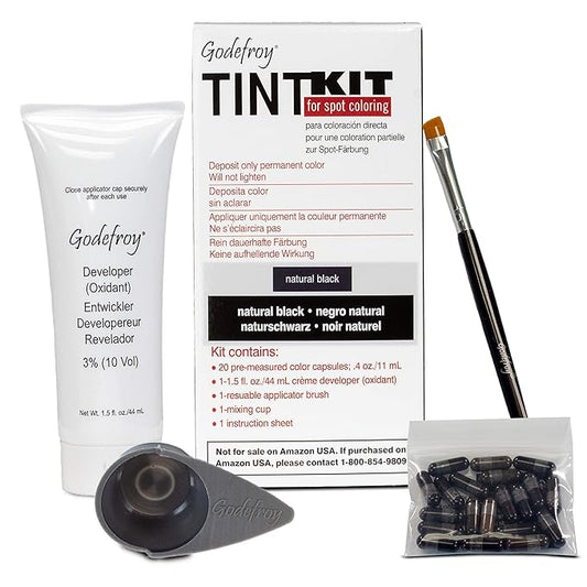 Godefroy Hair Color Tint Kit for 100% Gray Coverage, Natural Black, 20 Applications, Long-Lasting Root Touch-Up for Men & Women, Pre-Measured Capsules, No Waste, DIY Salon-Quality Results at Home