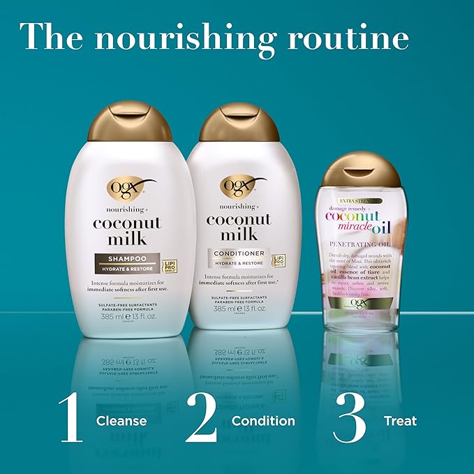 OGX Nourishing + Coconut Milk Conditioner, Hydrating & Restoring Conditioner Moisturizes for Soft Hair After the First Use, Parabens-Free, Sulfate-Free Surfactants, 13 fl. Oz