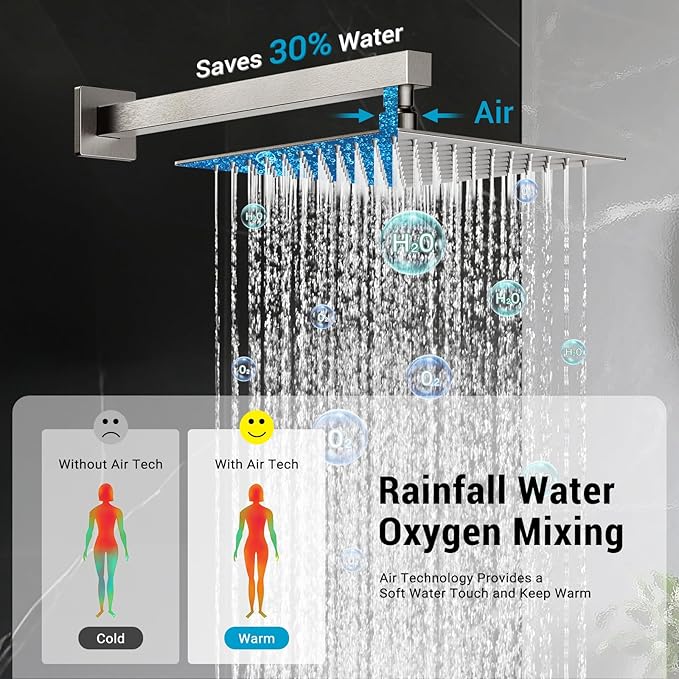 IUERASD Rain Shower Faucet Set Wall Mounted Rainfall with Tub Spout Shower Head System Rough-in Valve Body and Trim Included Brush Nickel (10 Inches)