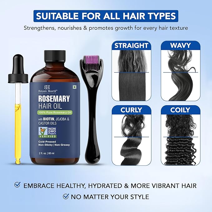 Botanic Hearth Hair Oil for Hair Growth | Rosemary Oil for Hair Growth with Biotin, Castor & Jojoba | Scalp Oil & Dry Scalp Treatment | Color Safe | All Hair Types| 2 Fl Oz