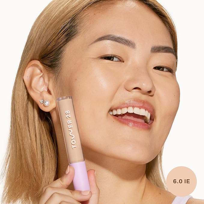 Tower 28 Swipe Serum Concealer - Hydrating Medium-Full Coverage Concealer + Under Eye Brightener - Skin Care Infused Makeup with Hyaluronic Acid + Soothing Centella - 6.0 Medium/Light Neutral(0.22 oz)