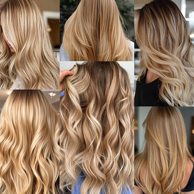 Colored Hair Extensions 14 PCS, 22 In Dream Rainbow Clip in Hair Extensions Party Highlights, Colorful Long Straight Synthetic Hairpieces for Girls Women Kids Gift(Beige Blonde)