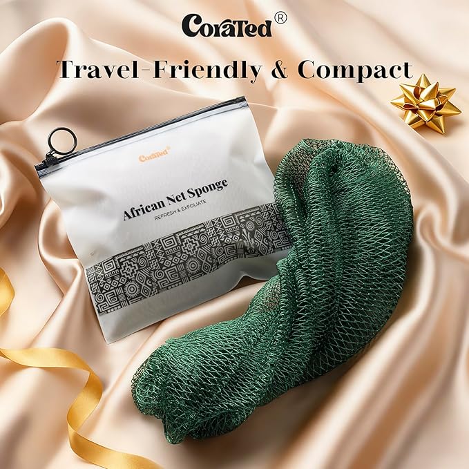 CORATED African Net Sponge Authentic with Knots, Shower Loofah Exfoliating Bath Sponge, Body Scrubber for Women and Men Daily Use Body Care, Travel Portable Bath Accessories Spa Gifts