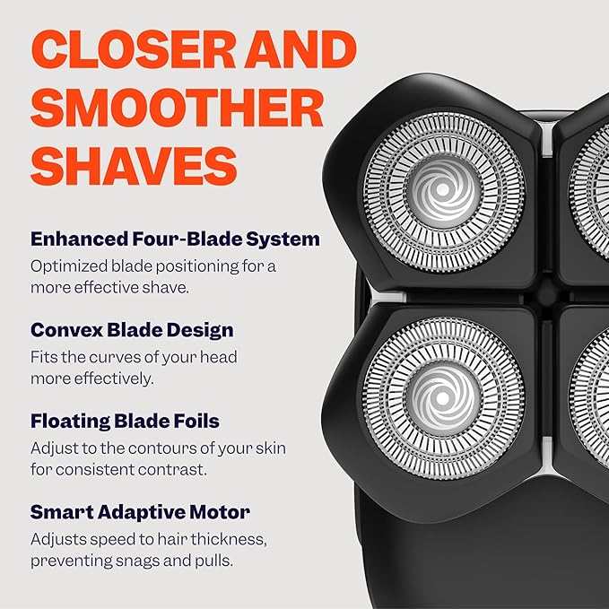 Freebird FlexSeries Electric Head & Body Hair Shaver, Mens Cordless Rechargeable Wet & Dry Skull, Bald Head, Back, Groin Waterproof Razor (FlexSeries Pro, Shaver Kit with Travel Case)