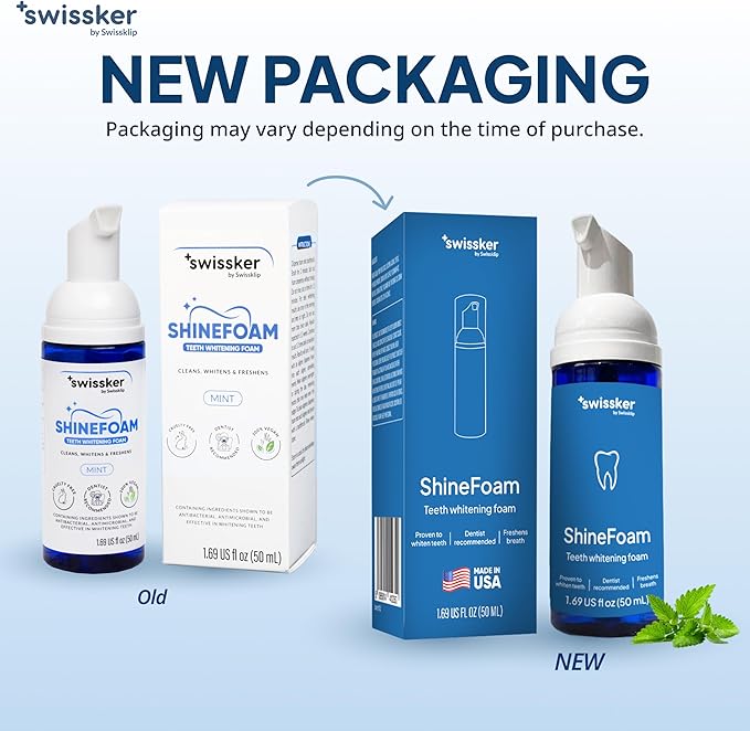 Swissker by Swissklip ShineFoam | Teeth Whitening Foam | Mint Flavor Whitening Toothpaste | Teeth Whitener I Professional Teeth Whitening Kit | 100% Vegan - Made in USA - 1.69 oz - Pack 3