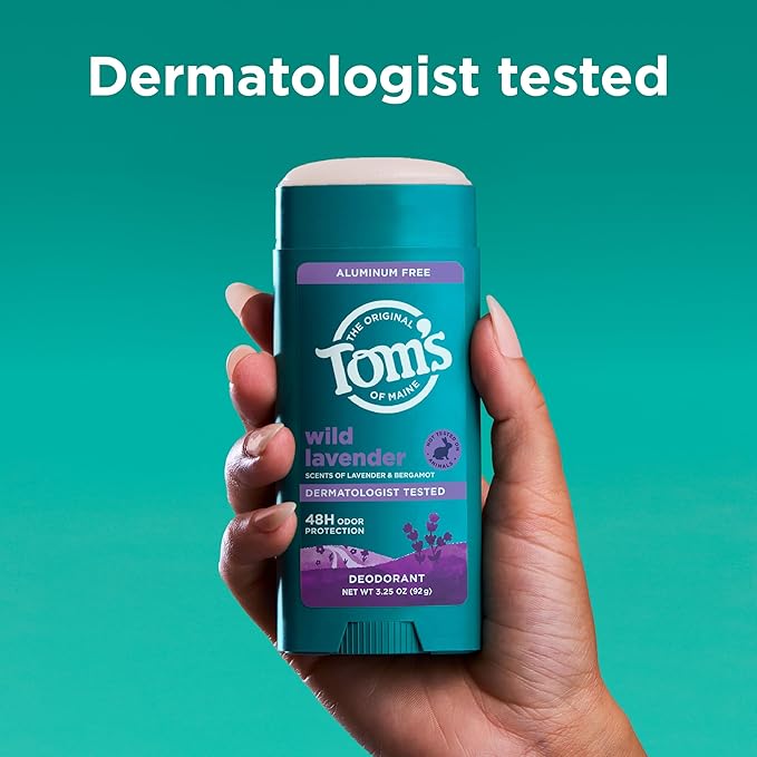Tom’s of Maine Wild Lavender Natural Deodorant for Men and Women, Aluminum Free, No Artificial Fragrances, Dyes, or Preservatives, Baking Soda Free, 48-Hour Odor Protection, 3.25 oz (2 Pack)