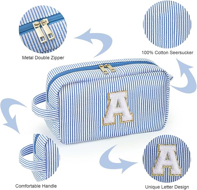 YOOLIFE Birthday Gifts for 6 7 8 9 10 11 12 13 14 15 Year Old Teen Girl - Initial Makeup Bag Letter Toiletry Pouch Cosmetic Case, Personalized Teen Girl Gifts Trendy Stuff Party Favor, Blue R