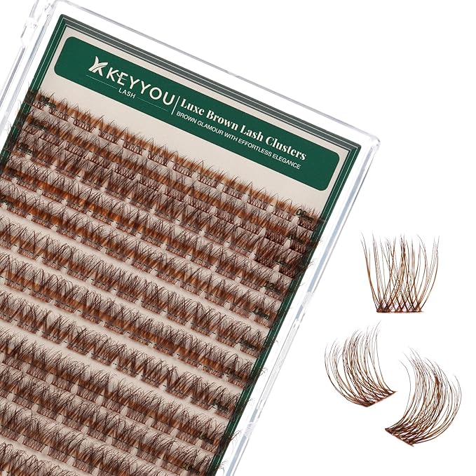 KEYYOU Brown Lash Clusters 144pcs Eyelash Clusters 8-18MIX D Curl Cluster Lashes Soft Wispy Lashes Clusters Natural Look Brown DIY Lash Extension At Home(Brown04-D-8-18MIX)