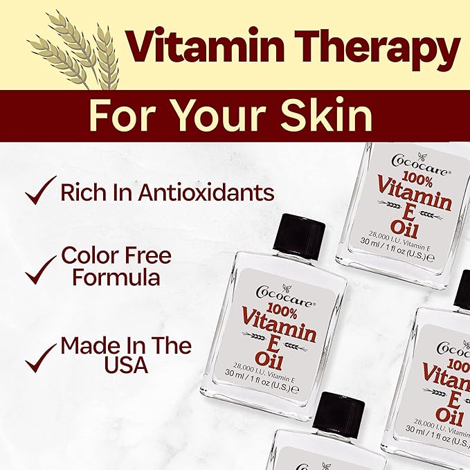 COCOCARE 100% Vitamin E Oil - Maximum Moisture for Dry Skin - 28000 I.U Wrinkle Reduction - 1 Fl Oz - 4 Pack