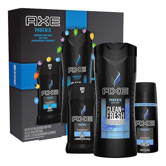 AXE Phoenix Holiday Gift Set With Body Spray, Antiperspirant & Deodorant Stick and Body Wash for Grooming 3 count