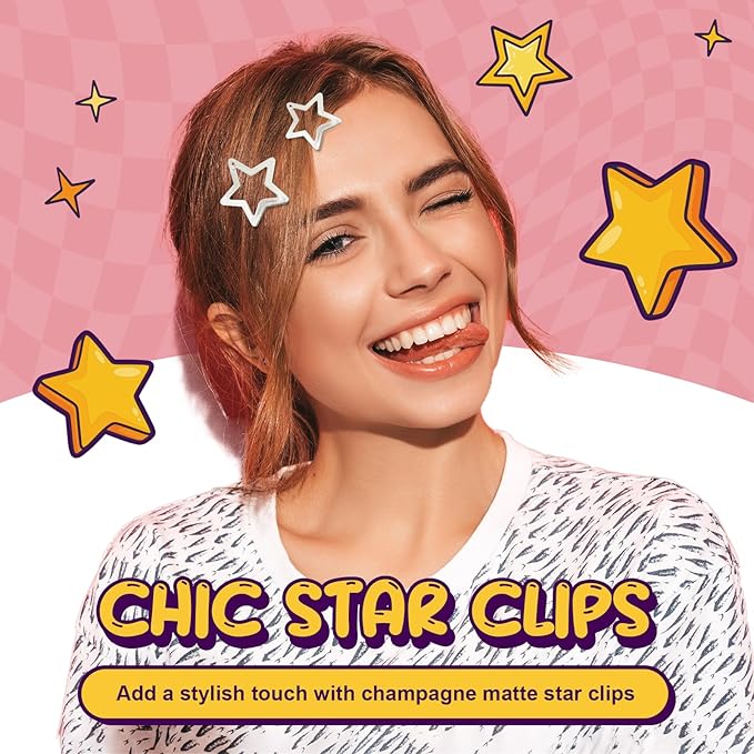 Gold Star Hair Clips, 1.22" and 1.61" Accessories for Girls Women, Metal Barrettes Little Stars Snap Clips Non Slip for Thick Thin Hair 40pcs (Matte Champagne)