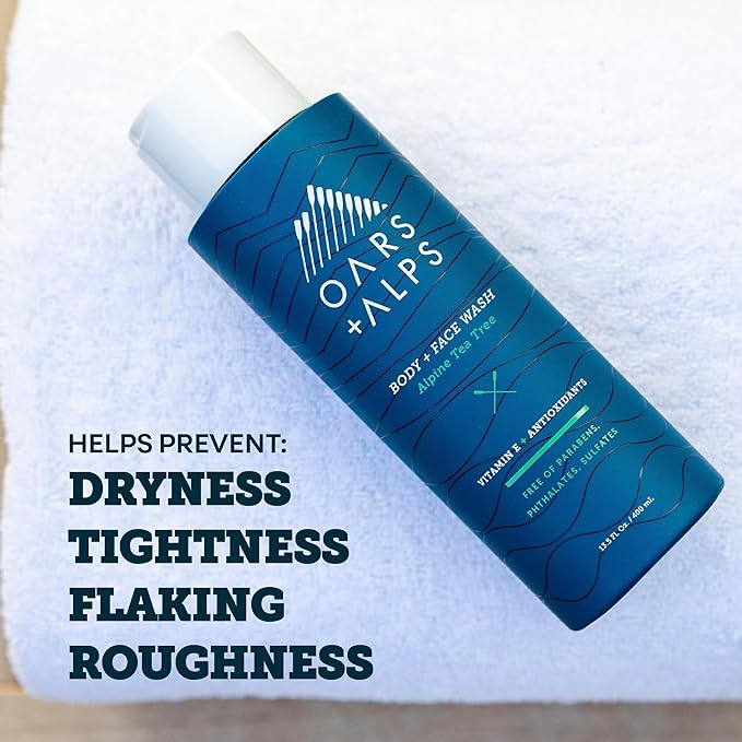 Oars + Alps Body and Face Wash for Men, Mens Body Wash & Face Cleanser with Vitamin E and Antioxidants, Moisturizing, Hydrating, Paraben & Sulfate Free Cleanser, Alpine Tea Tree, 3pk